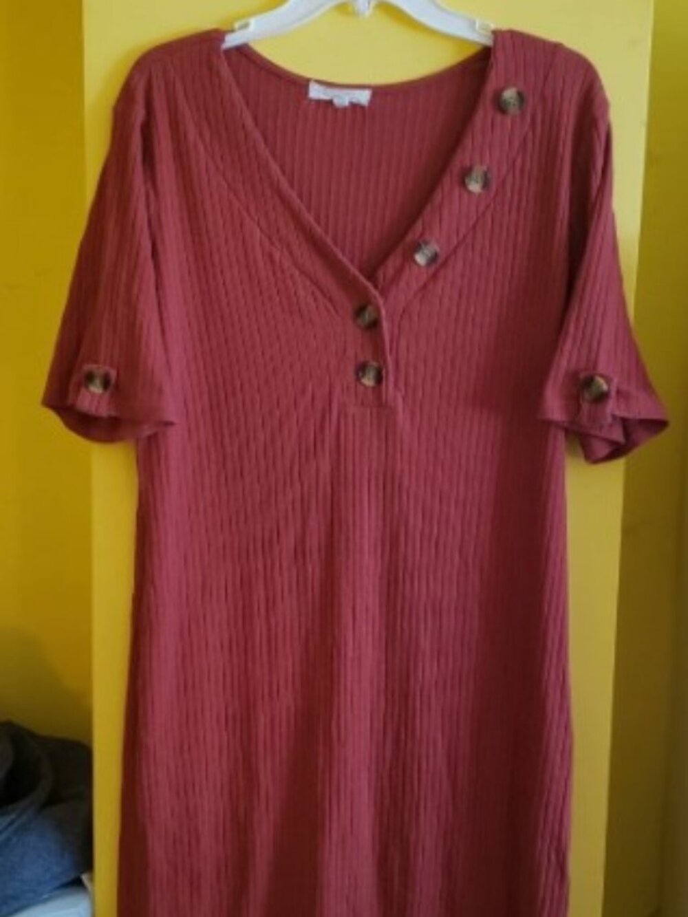 Plus SIZE Dress FULL CIRCLE ribbed knit button rust color 3X